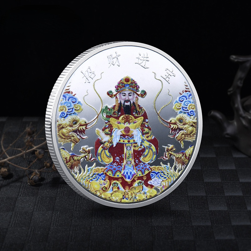 Chinesischen Stil Geprägte Religiöse Gott des Reichtums Glück Glück Münze Gedenkmünze Gold Münzen Silber Conis Sammlerstücke
