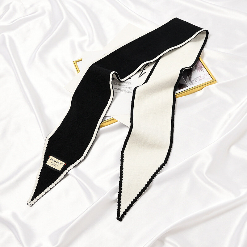 럭셔리 디자이너 브랜드 양모 니트 스카프 여성용, 작은 타이 보온 패션 뾰족한 반다나