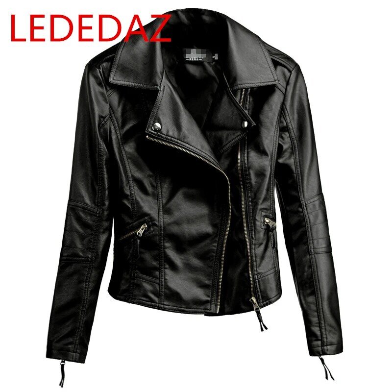 LEDEDAZ 2020 New Spring Autumn Women's Leather Jacket Short Faux Leather Jacket Zipper Plus Size Ladies Moto Biker Punk Jacket