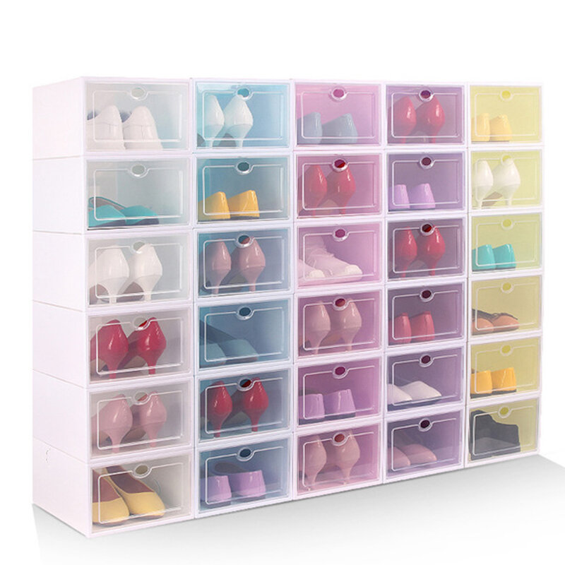 Stackable Shoe Box Foldable Plastic Shoes Organizer With Transparent Lid Shoe Bin Box For Home Bedroom Supplies Tools