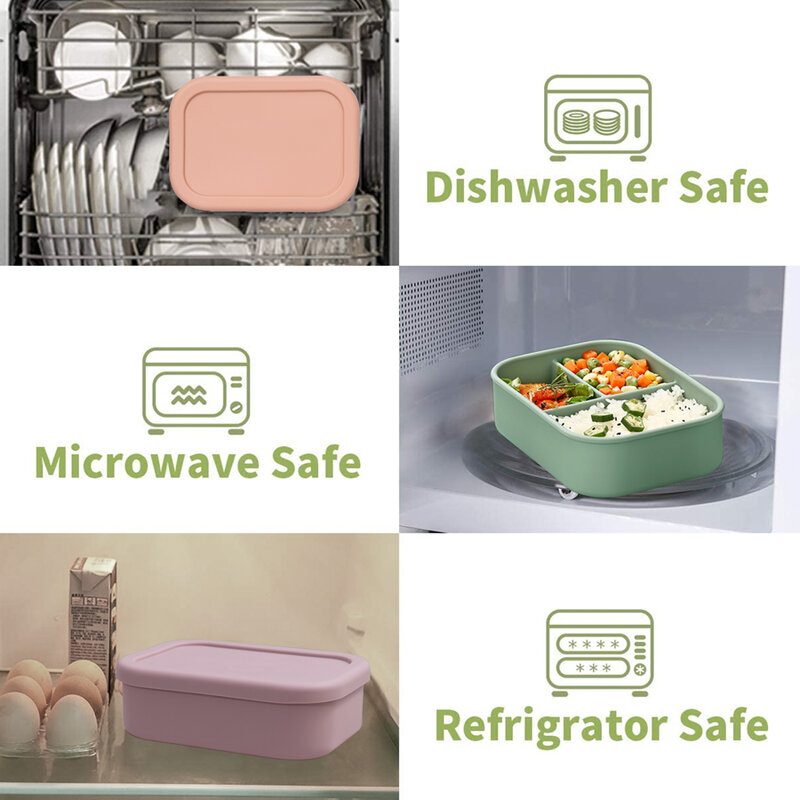 Warna Solid Peralatan Makan Anak-anak Kotak Menjaga Segar Kotak Makan Siang Siswa Microwave Bahan Silikon Aman untuk Makanan Lunak Anti Bocor