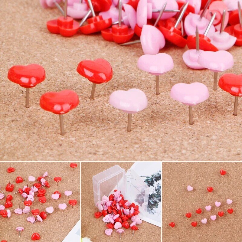 Chinchetas de plástico con forma de corazón para oficina y escuela, chinchetas de empuje de colores de calidad, 50 piezas