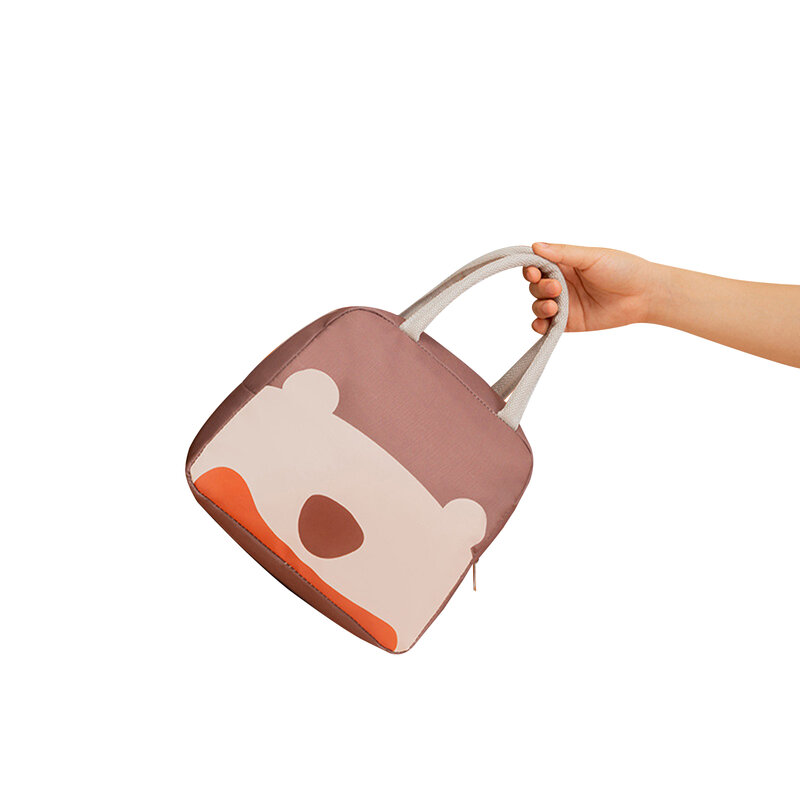 Bolsa de almuerzo con estampado de dibujos animados, bolso aislado de gran capacidad para fiambrera de frutas, azul marino/café/naranja