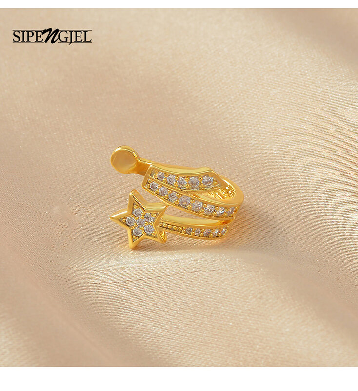 SIPENGJEL Fashion Zircon Earcuff No Piercing Fake Cartilage Earrings Small Ear Star Fake Piercing Earrings For Women Jewelry