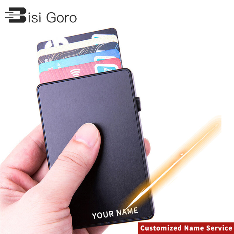BISI GORO-حامل بطاقات إبداعي مع نقش بالليزر ، حامل بطاقات نحيف للغاية مضاد للسرقة Rfid للرجال ، 2021