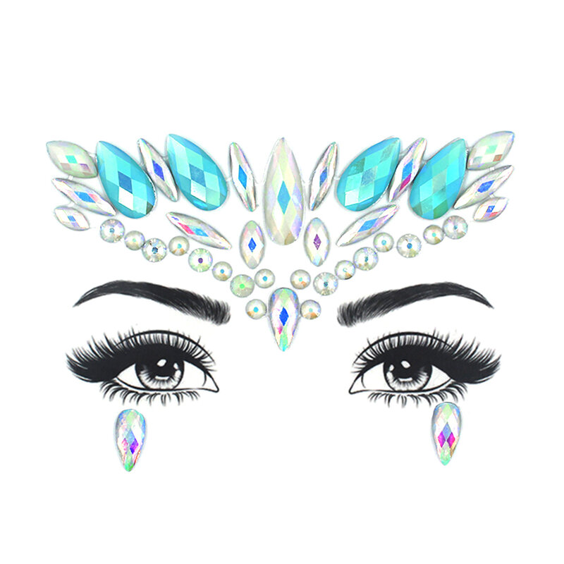 Noctilucent Wajah Permata Bercahaya Tato Sementara Stiker Akrilik Kilau Stiker Tahan Air Wajah Perhiasan Rainbow