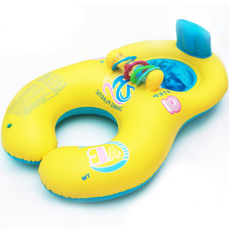 Anel inflável para mãe e criança, boia de natação em círculo para bebê, acessórios flutuantes duplos para piscina com rodas infláveis para treino