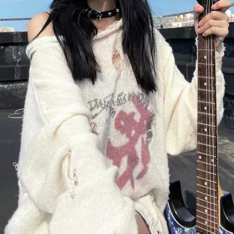 Deeptown-suéter de punto con estampado gótico para mujer, jersey de manga larga, estilo Grunge, Punk, Y2K, estética