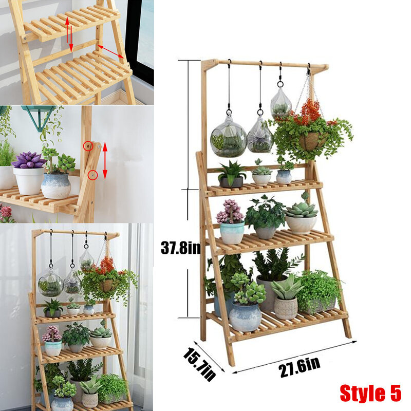Multi-Tier Wooden Plant Flower Stand Plant Shelf Standing Flower Shelf Flower Pots Rack Display Outdoor Decor