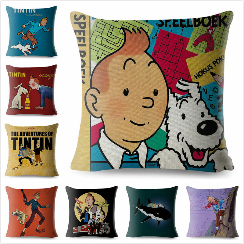베개 커버 만화 Tintin 인쇄 베개 섬유 쿠션 커버 린넨 베개 케이스 소파 홈 장식 베개 케이스