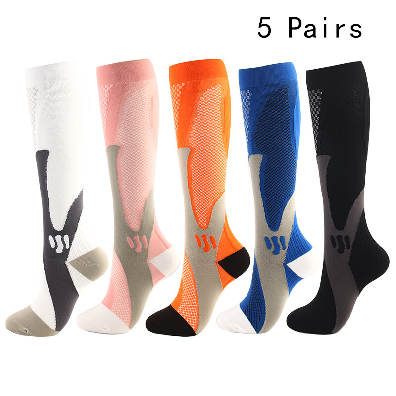 Chaussettes de Compression pour hommes et femmes, 5 paires, 20-30 mmhg, pour Marathon, cyclisme, course à pied, varices