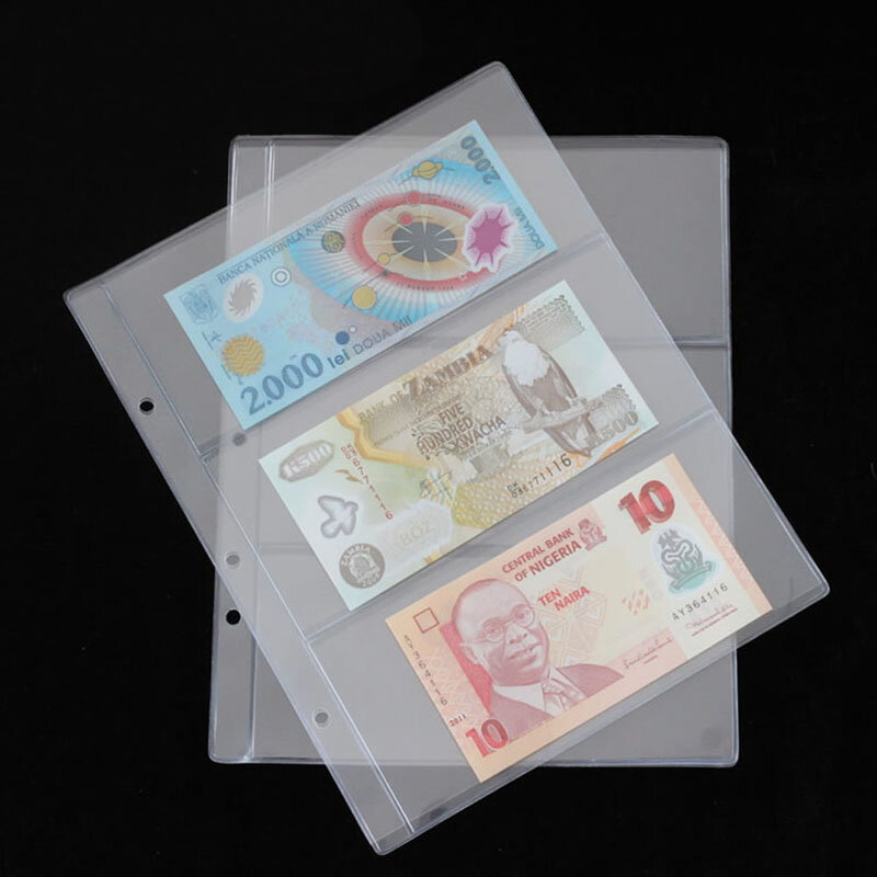50LB 1 Album Seiten 3 Taschen Geld Bill Hinweis Währung Halter PVC Sammlung 180x80mm