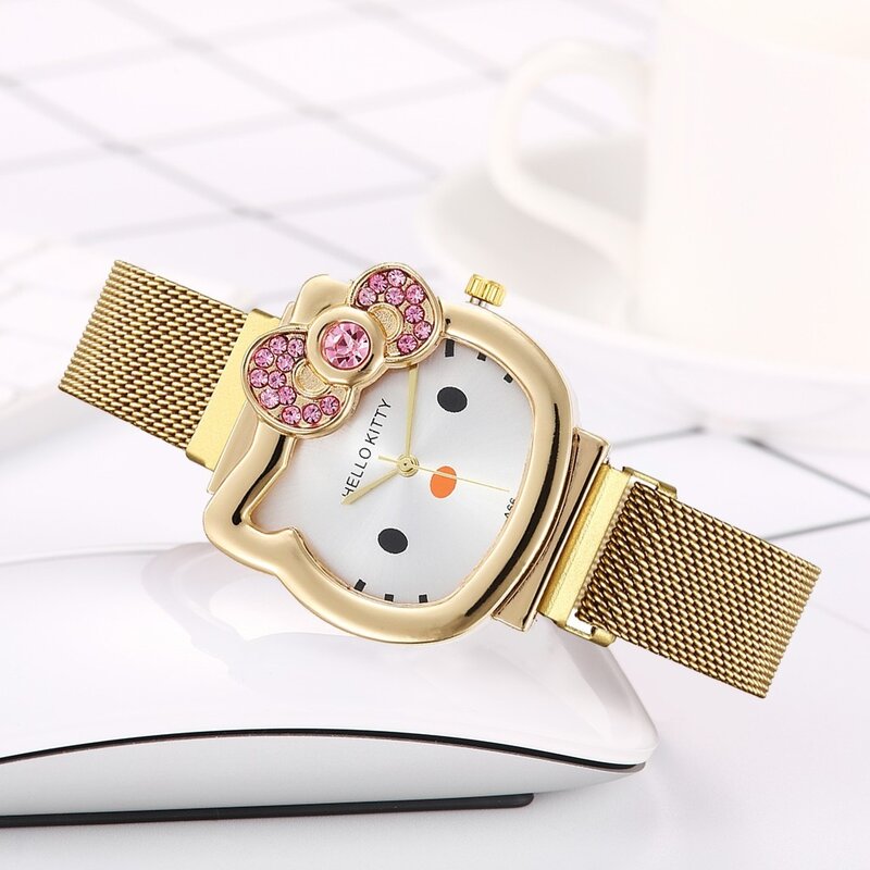 Nowy ultra-cienki siateczkowy pasek dla dzieci zegarek dla dzieci wodoodporny zegarek KT cat kwarcowy zegarek dla kobiet relogio feminino prezent