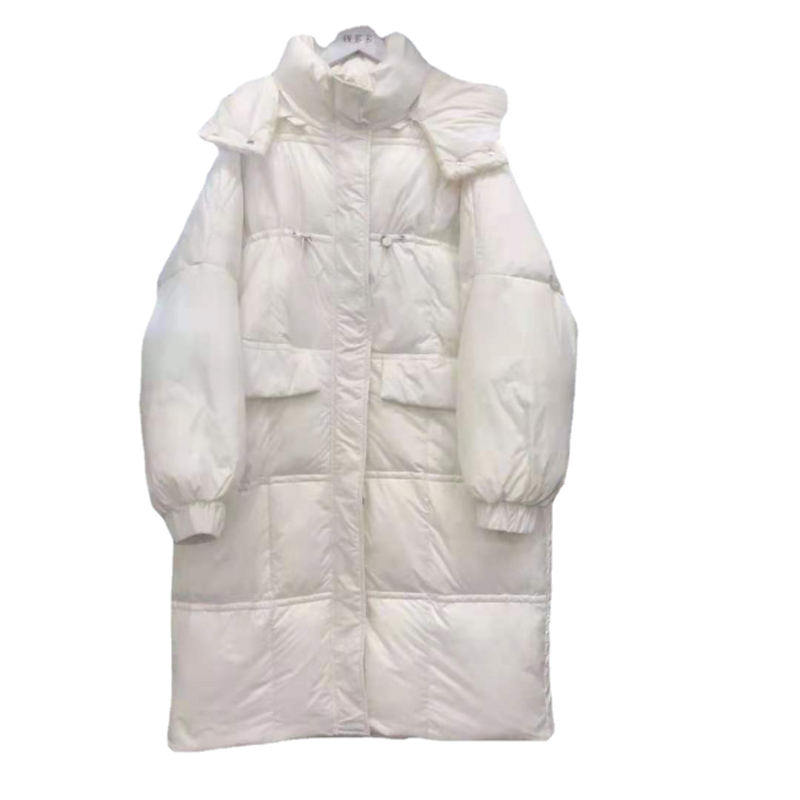 Женская длинная куртка на белом утином пуху, с капюшоном, Повседневная Свободная теплая парка, зимняя верхняя одежда, осень-зима 90%