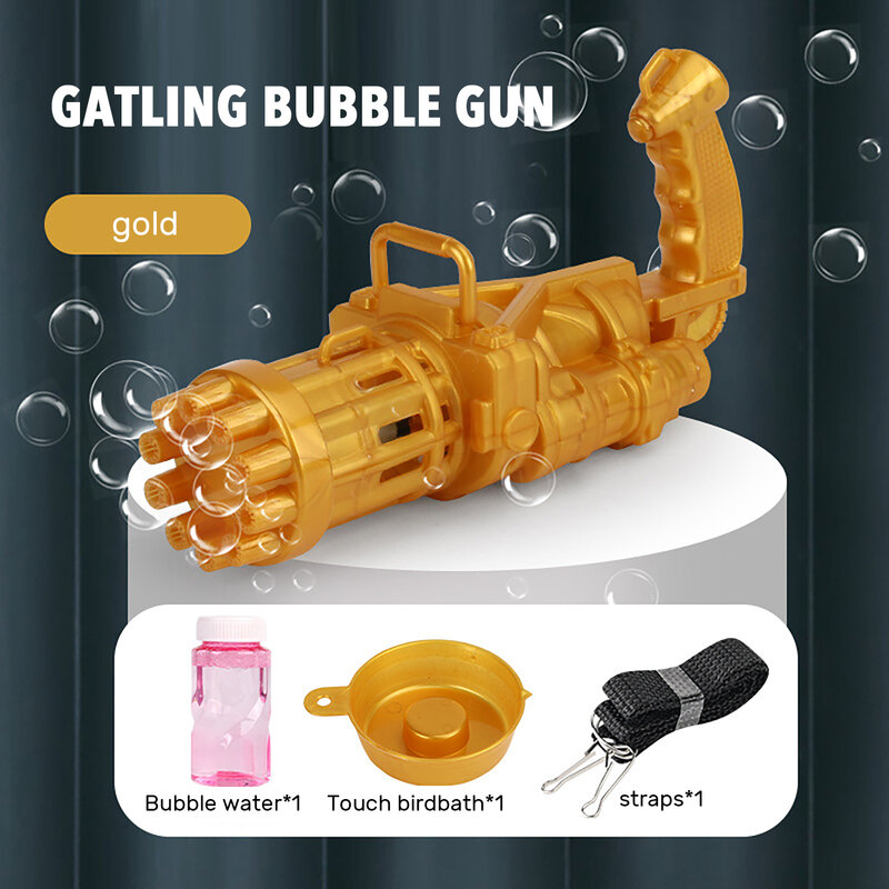 Mesin Gelembung Gatling Otomatis 10 Lubang Mesin Gelembung Air Sabun Musim Panas Mesin Gelembung Listrik 2-In-1 untuk Hadiah Mainan Anak-anak