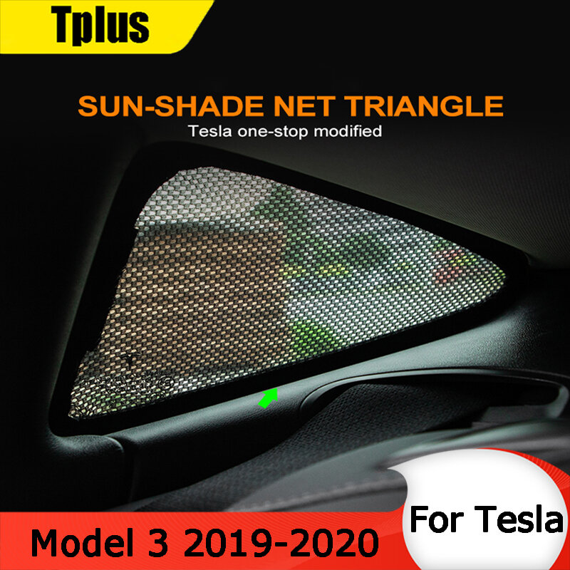 Tplus triângulo janela do carro pára-sol net para tesla modelo 3 acessórios pára-sol interior protetor modelo três