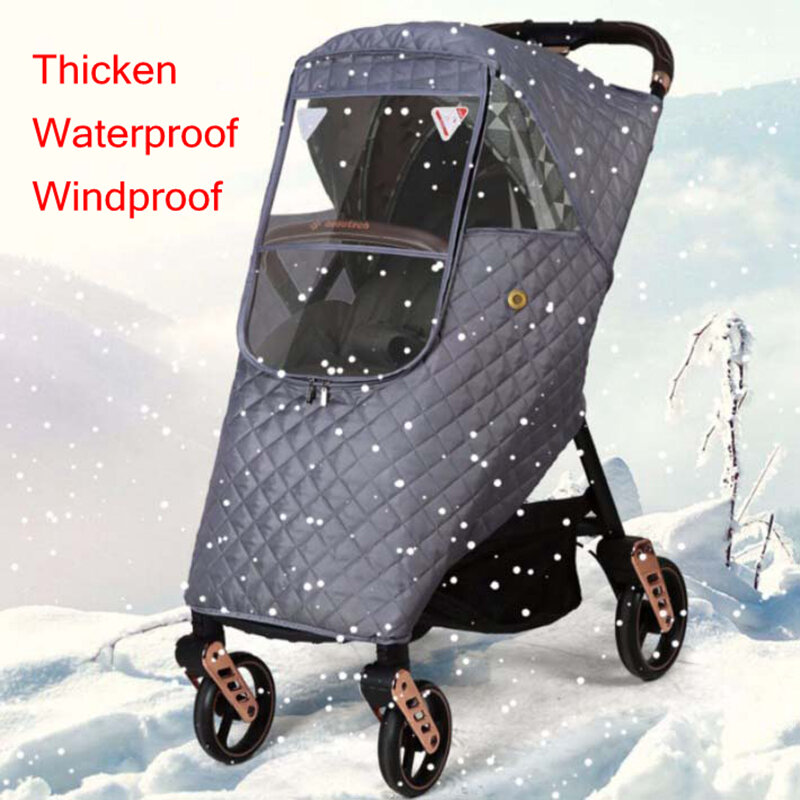 Universal Musim Dingin Menebal Stroller Hujan Penutup Tahan Air Angin Debu Salju Penutup Transparan Zipper Perisai Bayi Kursi Dorong Jas Hujan