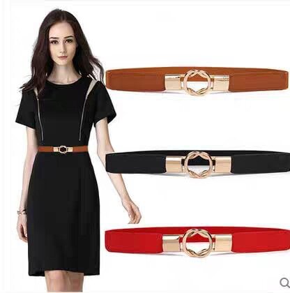 Cinturón cincha con hebilla de Metal para mujer, cinturón elástico a la moda, único e informal, Cintura elástica ancha, cinturón negro de lujo