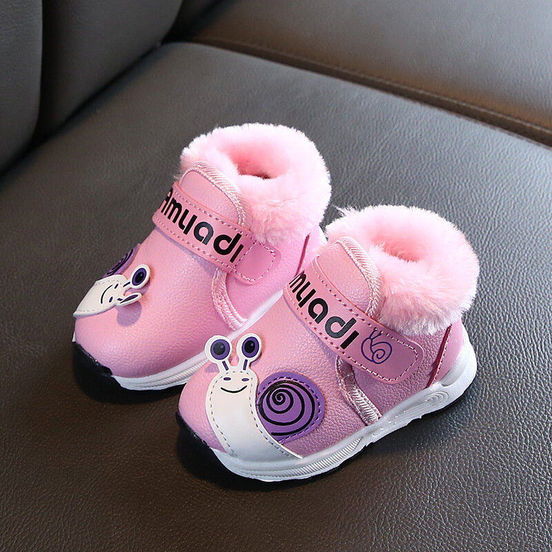 Size 15-25 Children Thickened Cotton Warm Shoes Kids Winter Plus Fleece Sneakers for Boys Girls Baby Non-slip Light Toddler Shoe