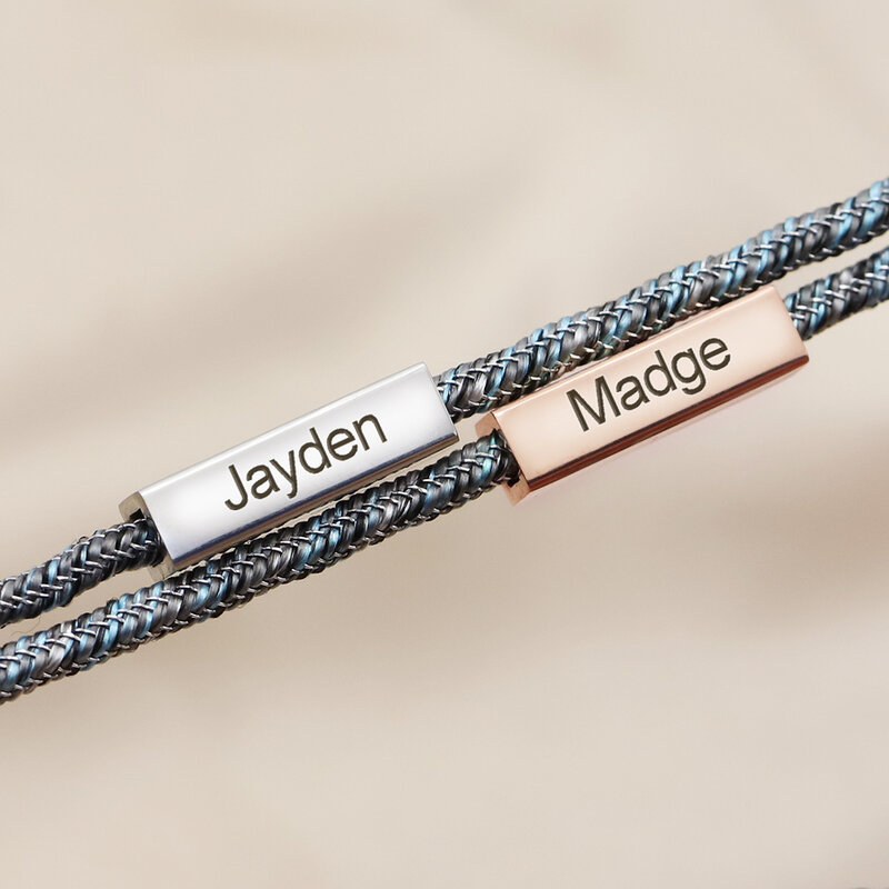 Un paio di lettere in acciaio inossidabile con nome personalizzato bracciale magnetico regolabile personalizzato bracciale intrecciato personalizzato per san valentino
