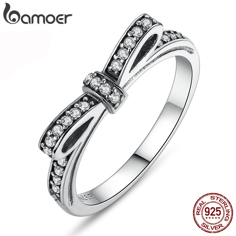BAMOER-خاتم من الفضة الإسترليني عيار 925 مرصع بحجر الزركونيا ، خاتم لامع مع عقدة لامعة للنساء