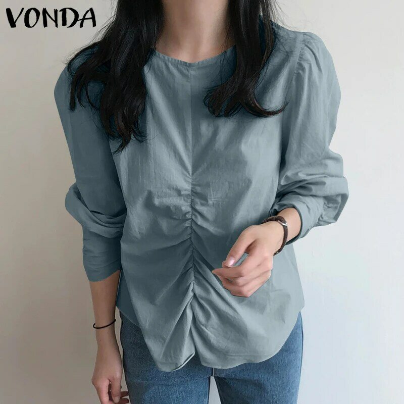 Solid Blouse 2022 VONDA Women Casual Long Sleeve Tops Sexy Puff Sleeve Party Blouse Female Blusas Femininas Oversized