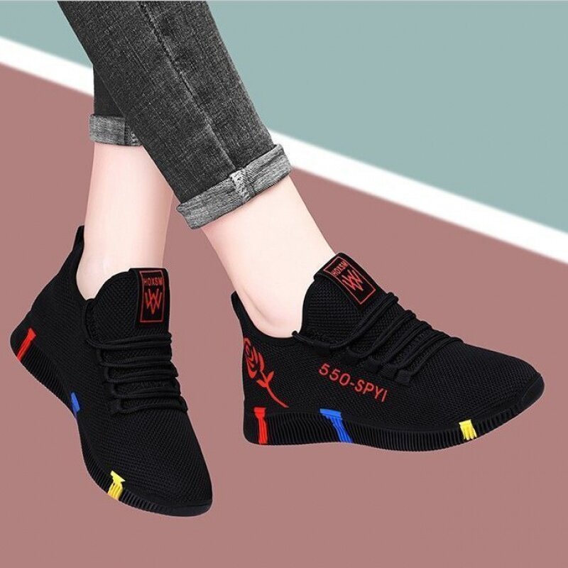Женские кроссовки для бега, сетчатые дышащие, со шнуровкой, на платформе, для ходьбы, бега, спортзала, 2020