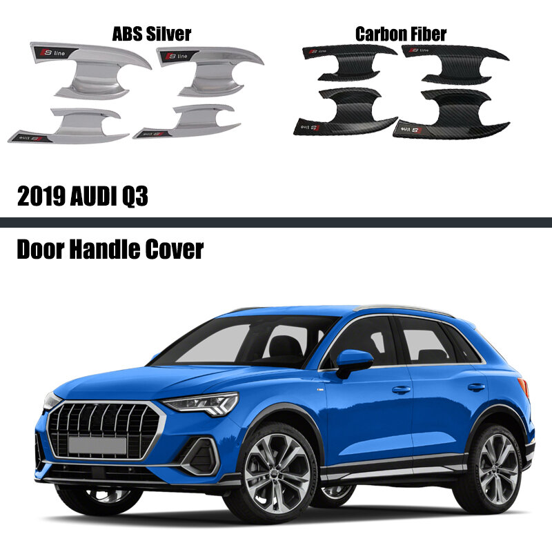 Dla AUDI Q3 2019 2020 2021 zewnętrzny uchwyt drzwi samochodu dopasowane obramowanie ramki ABS kolor włókna węglowego drzwi miska cekiny naklejki dekoracyjne