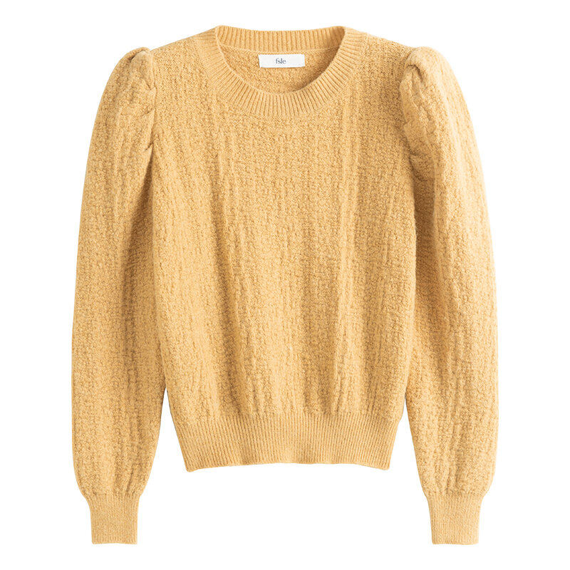 Женский вязаный свитер fansilзанен, Однотонный свитер с пышными рукавами и круглым вырезом, Топ с длинным рукавом, одежда на осень, 2021