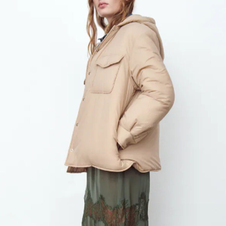Chaqueta de algodón con capucha para mujer, chaqueta de manga larga con bolsillo de un solo pecho, decorativa, para otoño e invierno, novedad de 2021