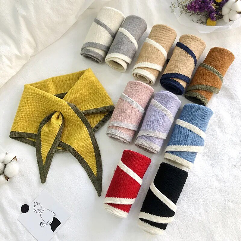 Korean Winter Knitted Shawls Woolen Scarf Bow Cross Warm Scarf Thick Warm Neck Collar Scarves Ladies Shawl Warmer Solid Color