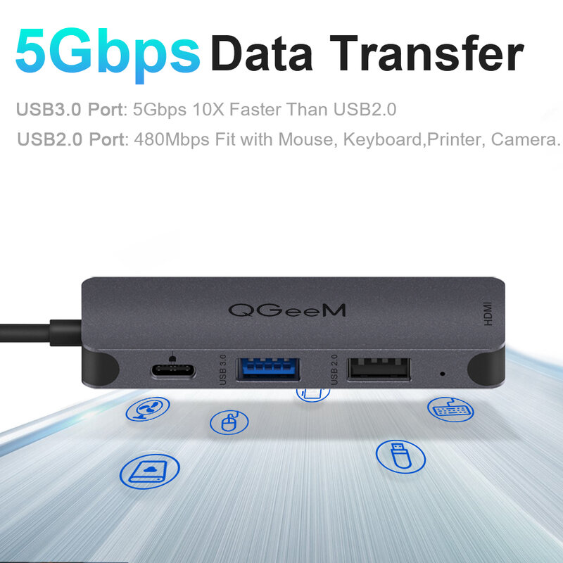 USB-концентратор QGeeM для Macbook Pro, мульти-USB 3,1, Тип C, концентратор 3,0, 2,0, USB C, HDMI, адаптер PD, док-станция для Huawei Mate 20 Pro, OTG разветвитель