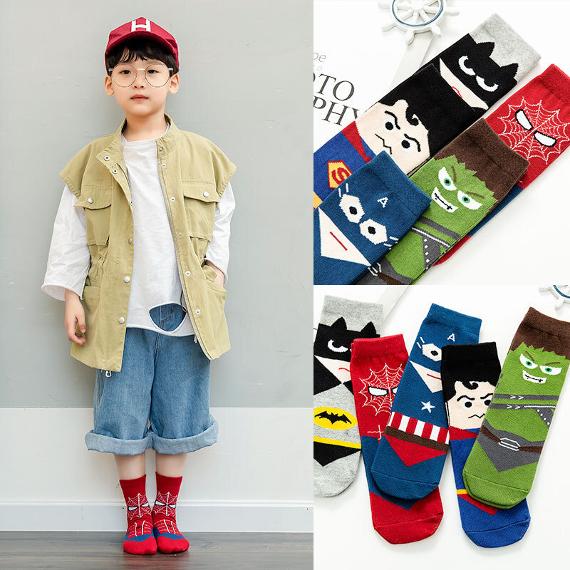 5 pçs 2-8 anos meninos meias de algodão crianças meias herói dos desenhos animados meias meninos meias retas crianças meias de natal do bebê