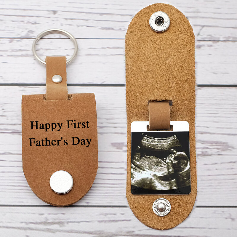 Porte-clés en cuir à ultrasons personnalisé, cadeau pour grand-père bébé, cadeau de fête des pères