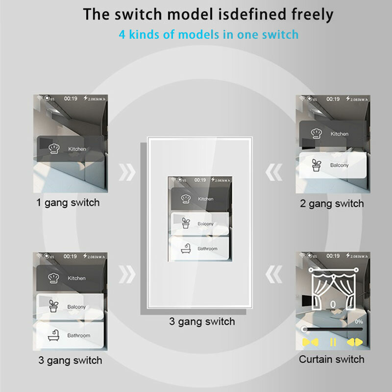 WIFI LCD Smart Curtain Switch 4Model In One Power Display Bekerja dengan Homekit Alexa, Googlehome Control Wall Switch untuk Smart Home