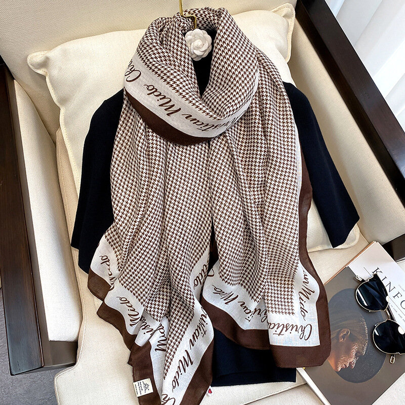 Pashmina Hijab Foulard Luxus Marke 2021 Baumwolle Schal Frauen Große Schals Echarpe Design Druck Dame Strand Stola Kopf Schals