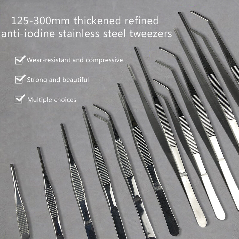 Pinzas médicas antiyodo de acero inoxidable 430, pinzas largas y rectas de 12,5 cm-30cm, coderas de cabeza recta, herramientas médicas gruesas