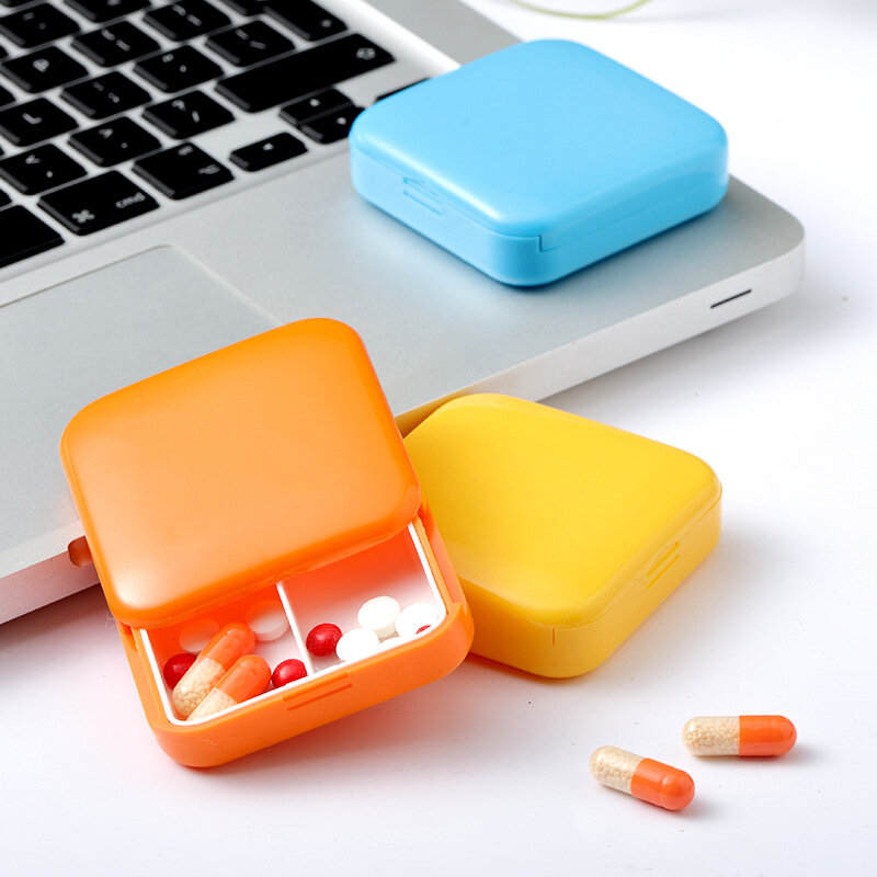 Pilulier Portable à 2 grilles, boîte à pilules de couleur bonbon, boîte à médicaments, boîte de rangement de comprimés, conteneur, boîte de rangement 1 pièce