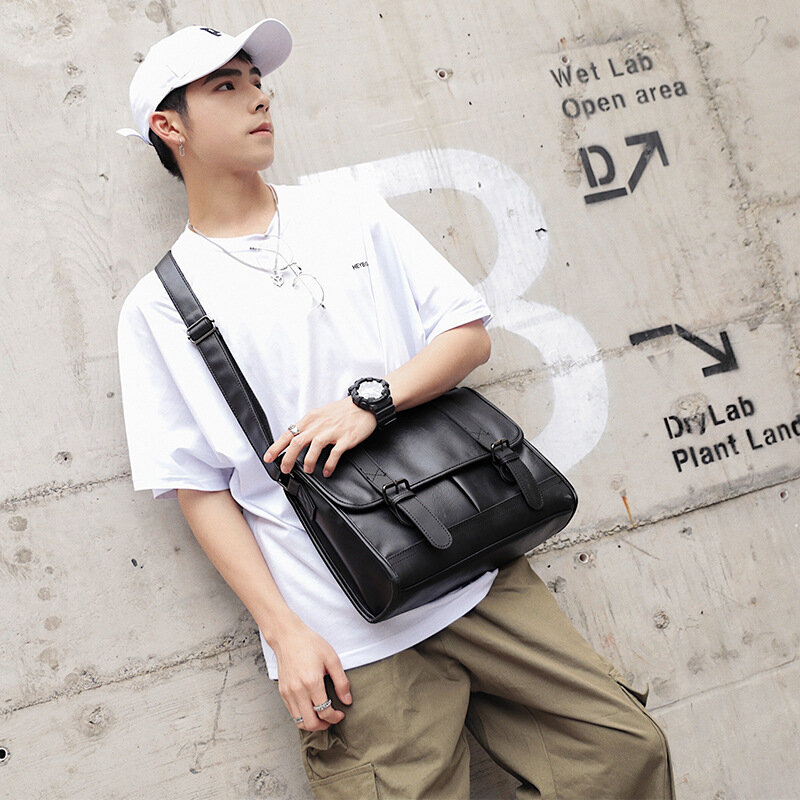 KUDIAN BEAR Men Messenger Bag Black Shoulder Bag PU Leather Business Casual Retro Male Laptop Bag Satchels Bag BIG003 PM49