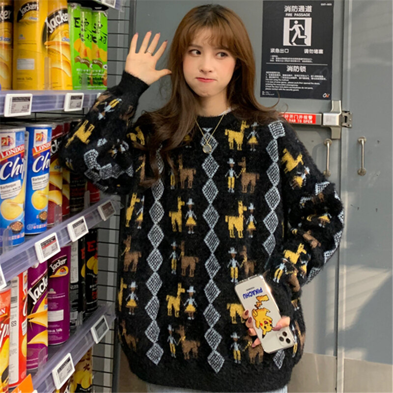 Винтажный пуловер в японском стиле, женская утепленная верхняя одежда на осень и зиму, Свободный пуловер в Корейском стиле, в стиле Ins, в стил...