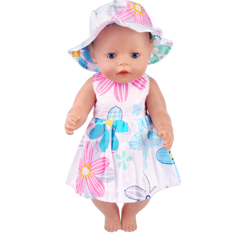 43 cm menino americano bonecas roupas verão fresco impressão dos desenhos animados fruta vestido + chapéu nascido saia do bebê brinquedo acessórios 18 Polegada meninas f216