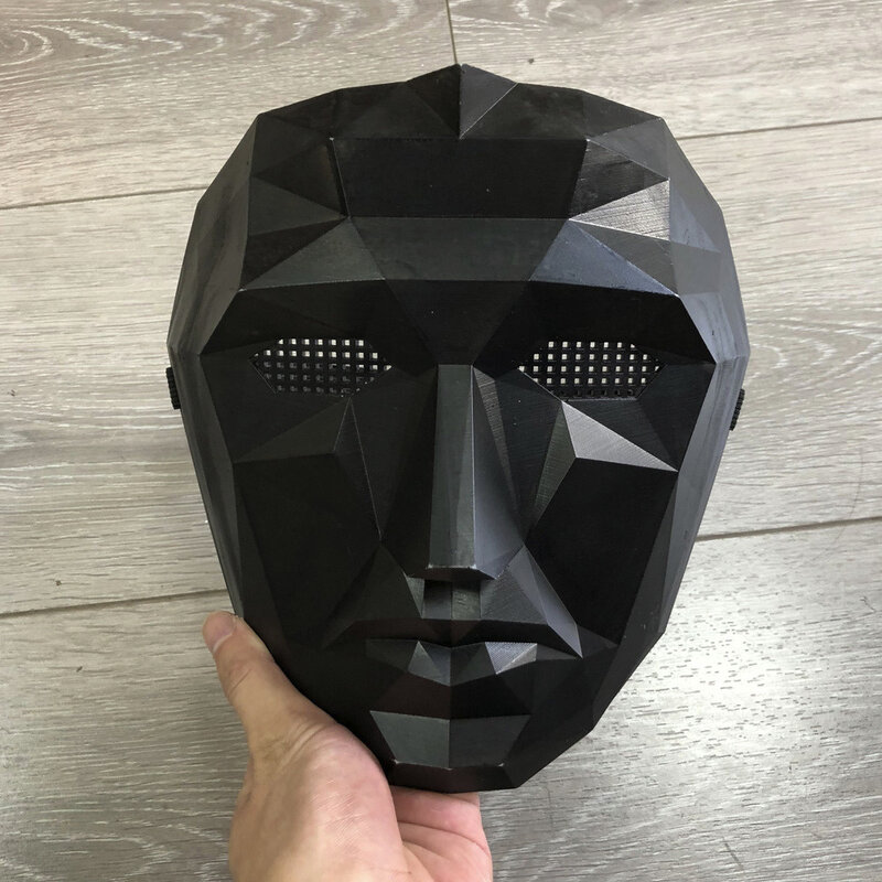 Juego de calamar de TV, máscara negra para Cosplay, máscara redonda de seis cuadrados, círculo, triángulo, casco de plástico, accesorios para disfraces de fiesta de Halloween