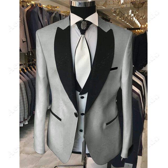 Costume de mariage 3 pièces pour Homme, avec une grande cravate, un bouton, smoking, Terno Masculino, marié de bal, Blazer ajusté