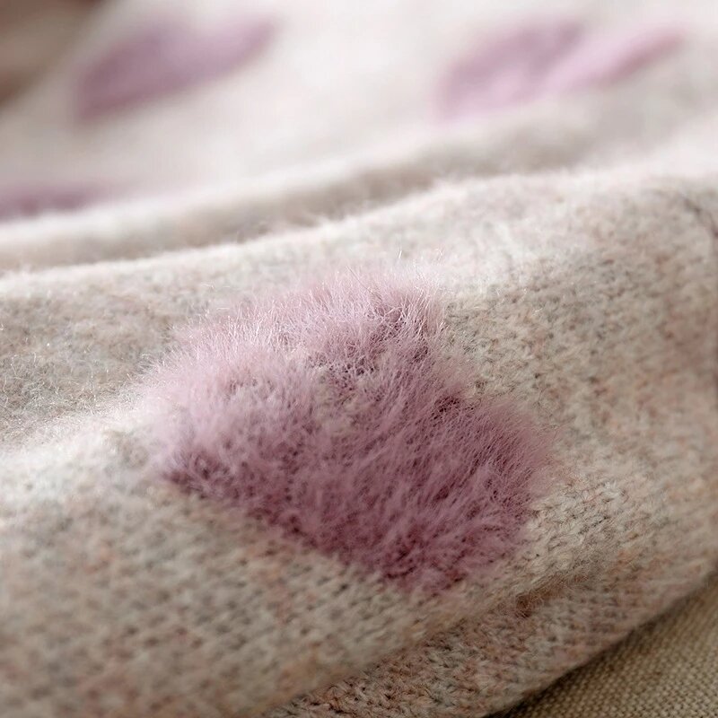 Heart Pattern Knit Pullover Oversized Sweater Women Jumper 2021 Winter Soft & Warm Cute Long Sleeve Fluffy Knitwear Female C-030