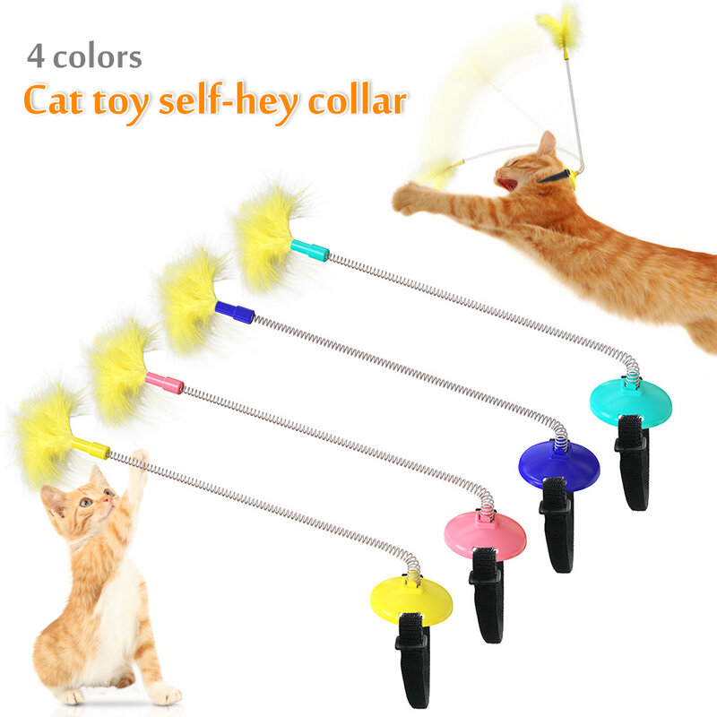 Nuovi giocattoli per gatti giocattoli interattivi per gatti con piume giocattoli per gatti divertenti montati sulla testa addestramento di giocattoli per gatti Self-hello Cat Spring Funny Cat Stick