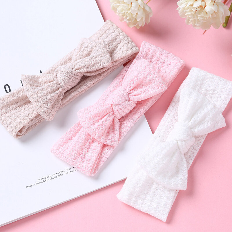 Baby Infant Big Bow Knitted Headband  Elastic Hair Band Soft Kids Girls Headwrap Turban Solid Color Headband Hair Accessories