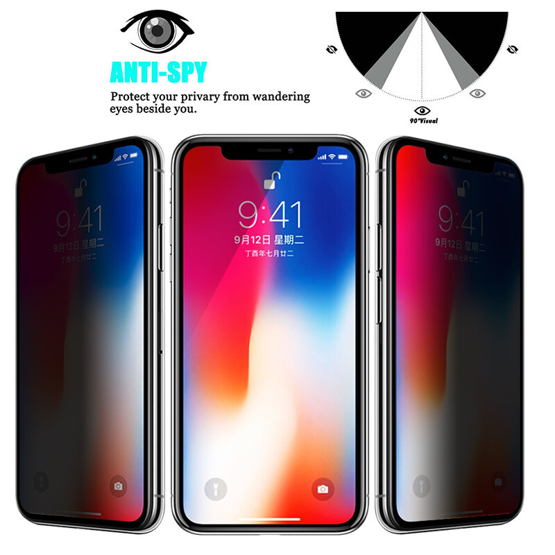 Anti-peeping Tempered Glass for IPhone X XS 11 12 Pro Max Screen Protector Anti-Spy Peeping Tempered Film Full Coverage Privacy