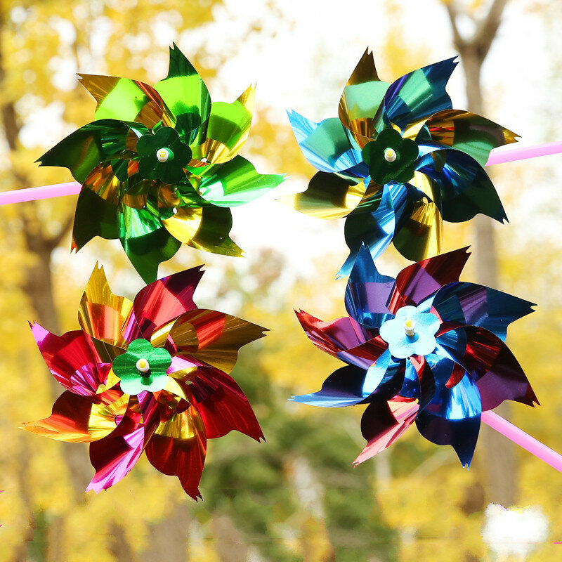 Brinquedos de jardim para crianças, decoração colorida, corta-vento artesanal, presente para o ar livre do moinho de vento, 10 peças