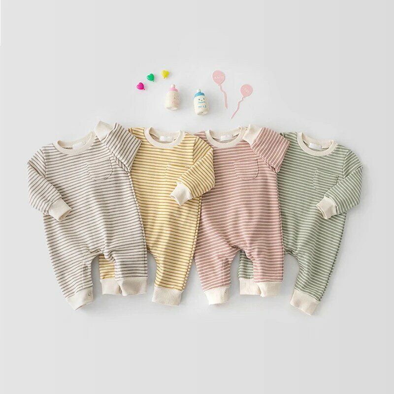 2022 frühjahr Baby Kleidung Neugeborenen Jungen Striped Baumwolle Strampler Kleinkind Infant Baby Langarm Casual Overall Baby Kleidung