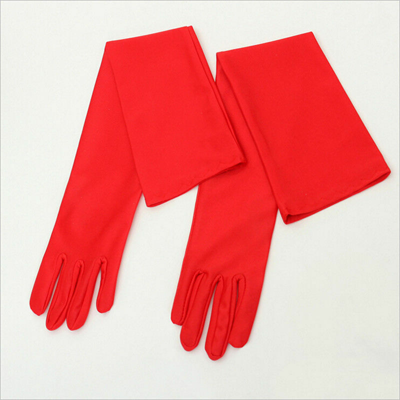 Classico adulto nero bianco rosso grigio pelle Opera/gomito/polso elasticizzato raso dito guanti lunghi donna Flapper guanti Costume abbinato